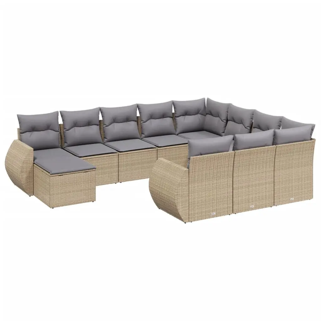 11 Piece Garden Sofa Set with Cushions Beige Poly Rattan 3225191 - Furniture