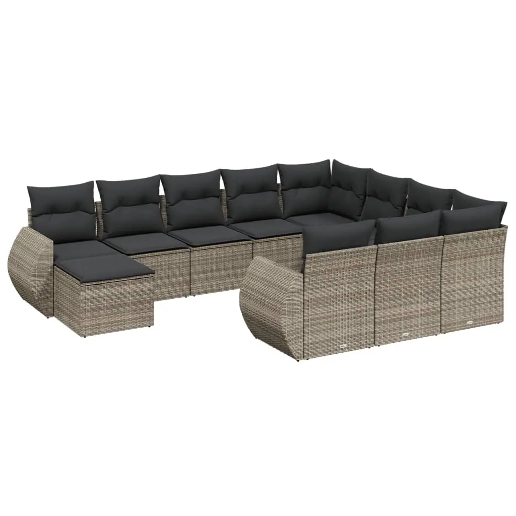 11 Piece Garden Sofa Set with Cushions Grey Poly Rattan 3225192 - Furniture