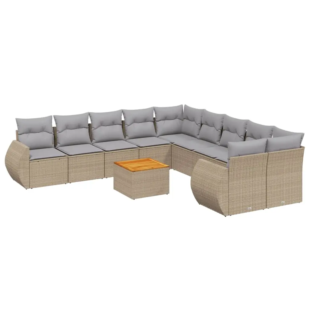 11 Piece Garden Sofa Set with Cushions Beige Poly Rattan 3225198 - Furniture
