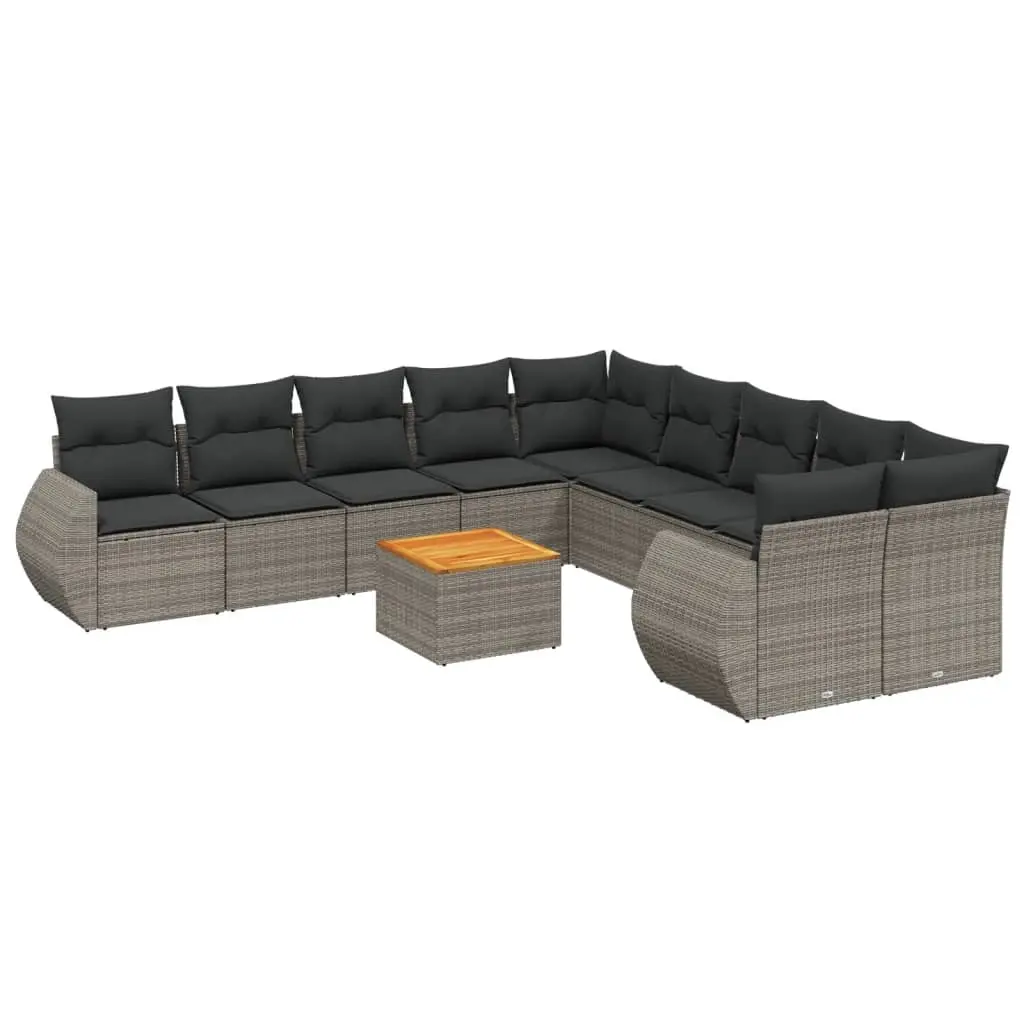 11 Piece Garden Sofa Set with Cushions Grey Poly Rattan 3225199 - Furniture
