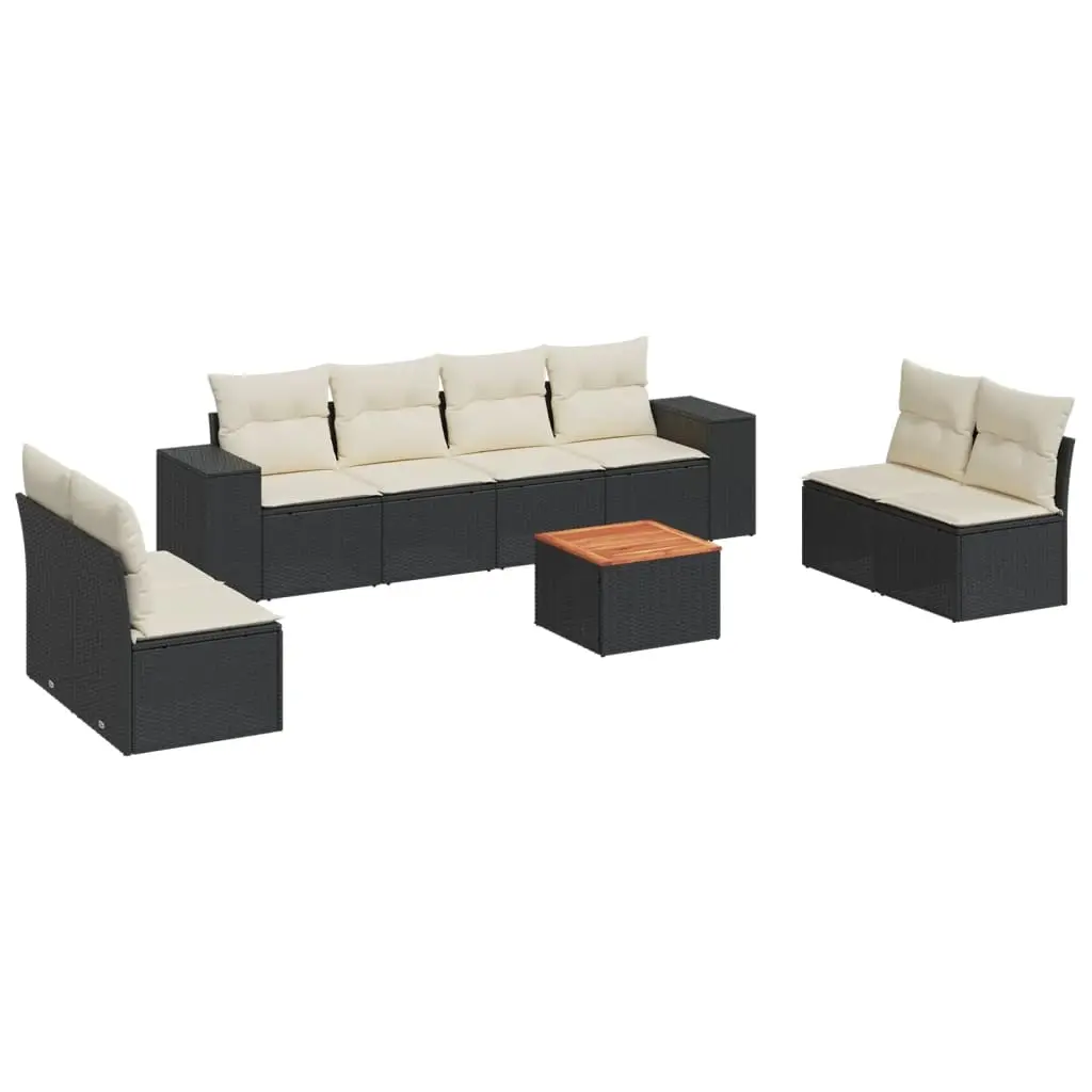 9 Piece Garden Sofa Set with Cushions Black Poly Rattan 3225405 - Furniture