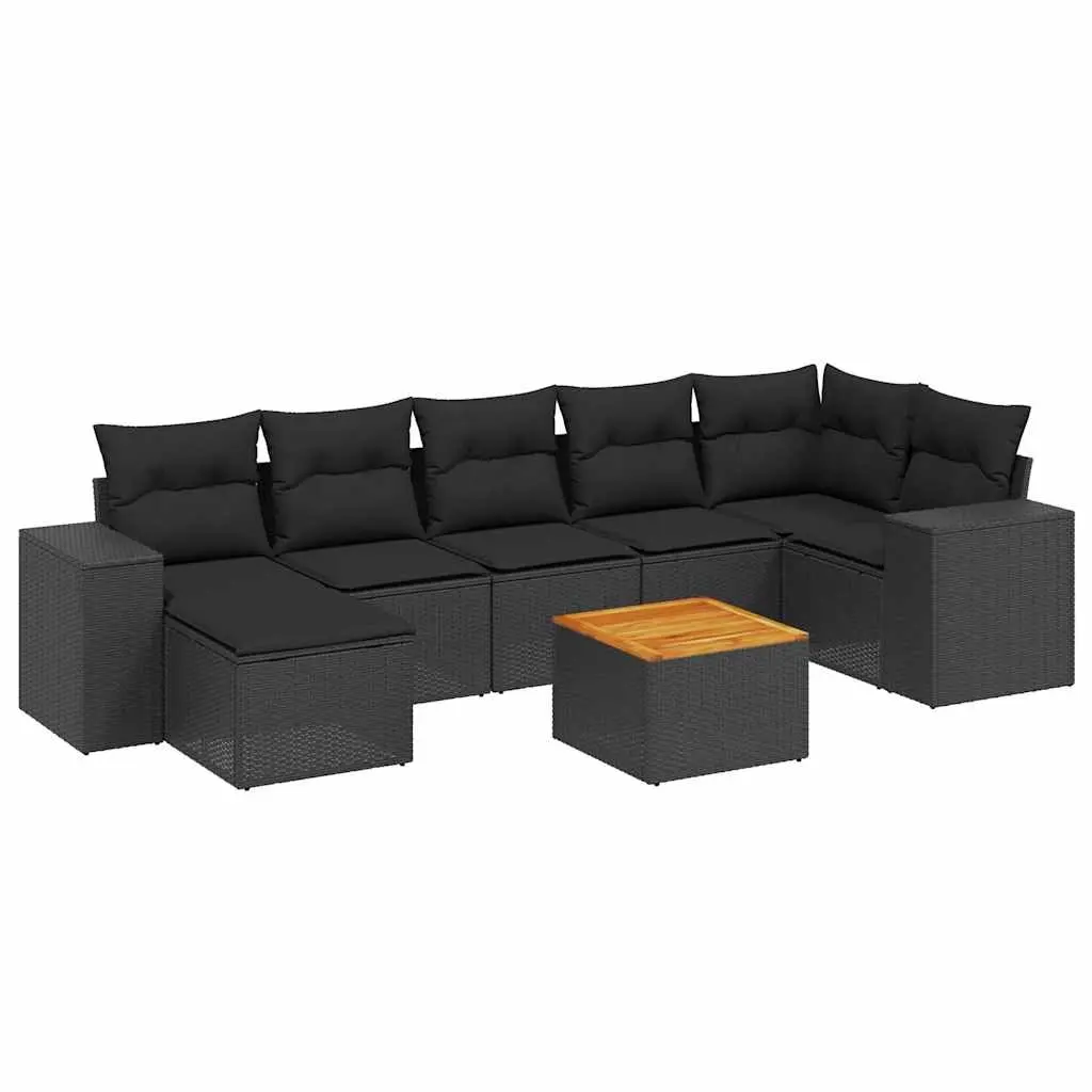 8 Piece Garden Sofa Set with Cushions Black Poly Rattan 3225551 - Furniture