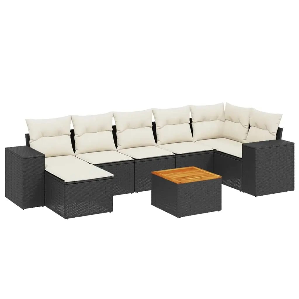 8 Piece Garden Sofa Set with Cushions Black Poly Rattan 3225552 - Furniture