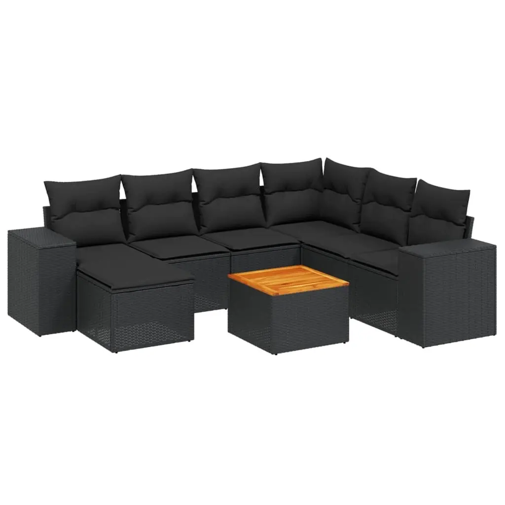 8 Piece Garden Sofa Set with Cushions Black Poly Rattan 3225558 - Furniture