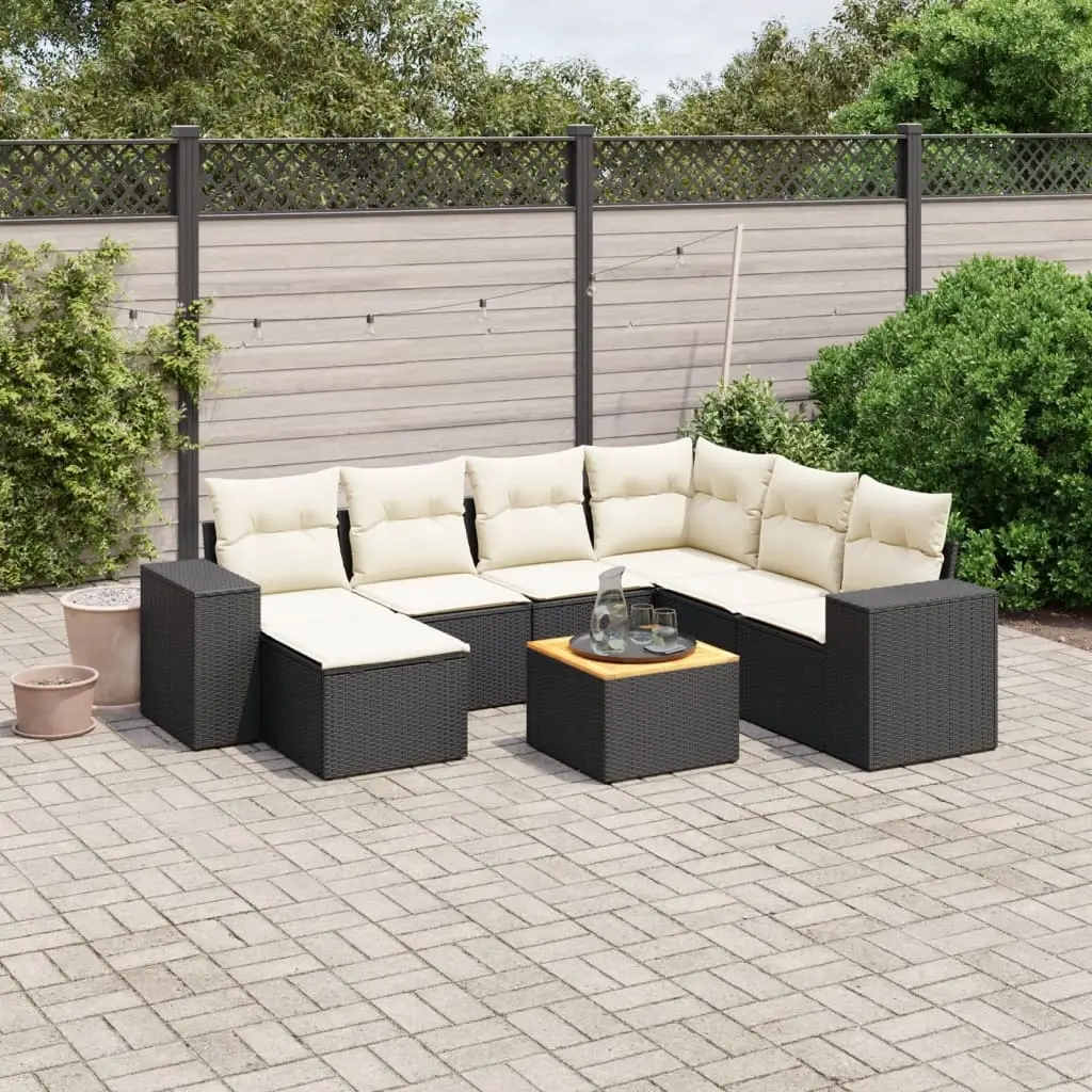8 Piece Garden Sofa Set with Cushions Black Poly Rattan 3225559 - Furniture