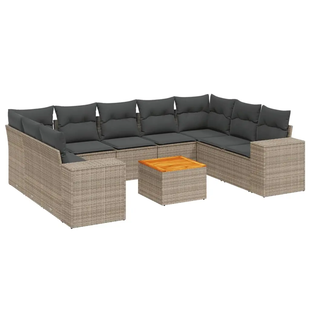 10 Piece Garden Sofa Set with Cushions Grey Poly Rattan 3225591 - Furniture