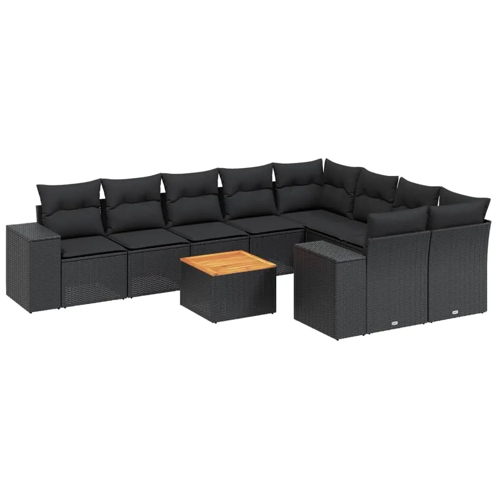 10 Piece Garden Sofa Set with Cushions Black Poly Rattan 3225600 - Furniture