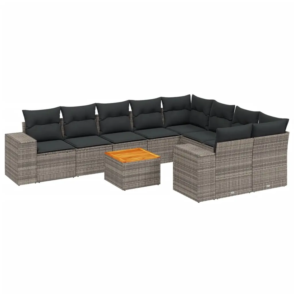 10 Piece Garden Sofa Set with Cushions Grey Poly Rattan 3225605 - Furniture