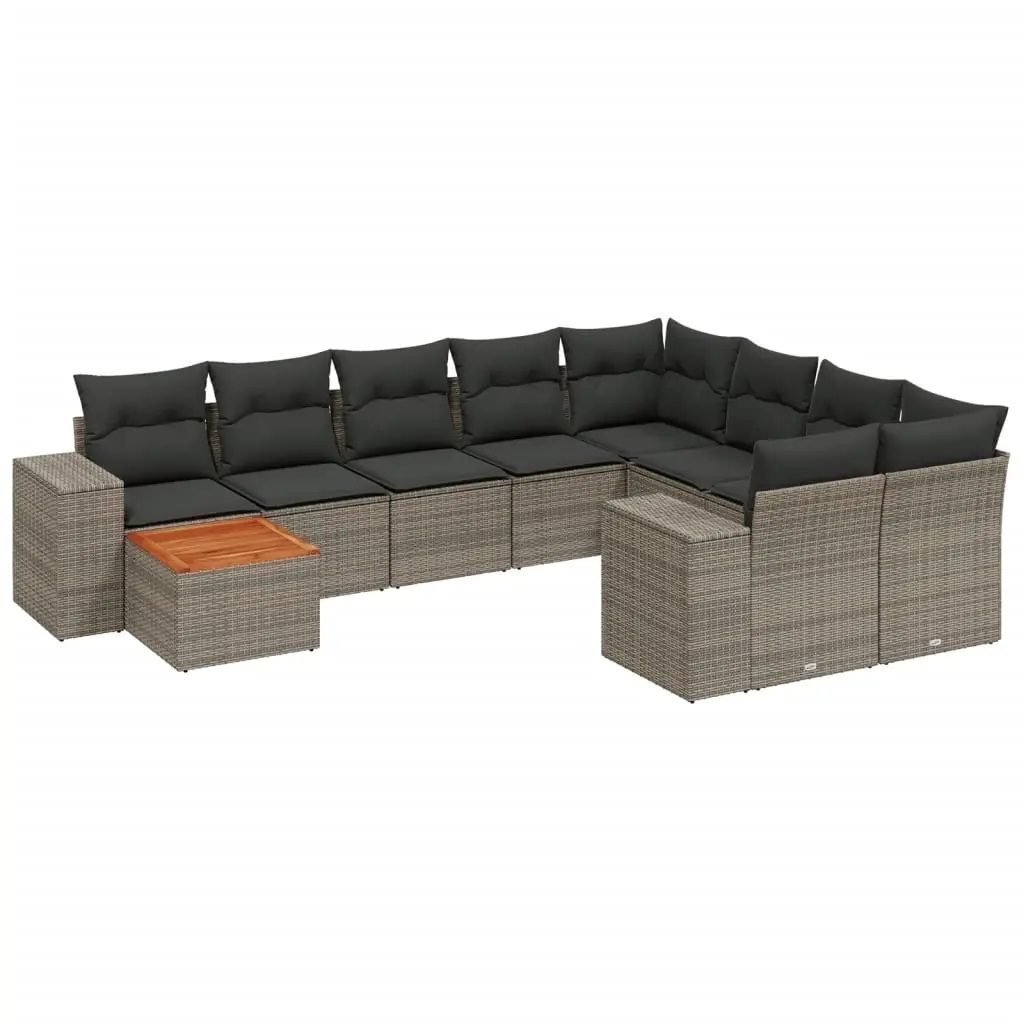 10 Piece Garden Sofa Set with Cushions Grey Poly Rattan 3225612 - Furniture