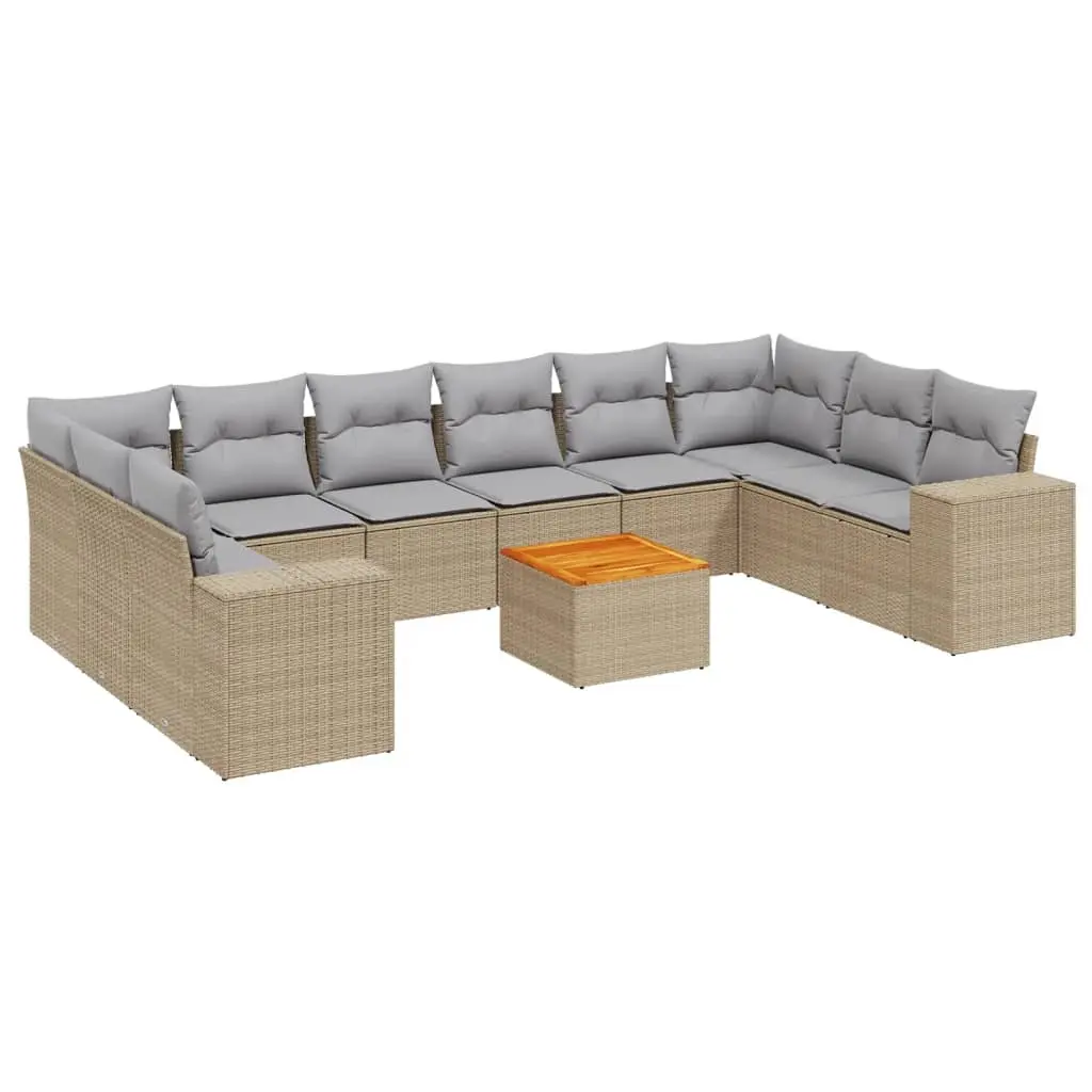 11 Piece Garden Sofa Set with Cushions Beige Poly Rattan 3225618 - Furniture