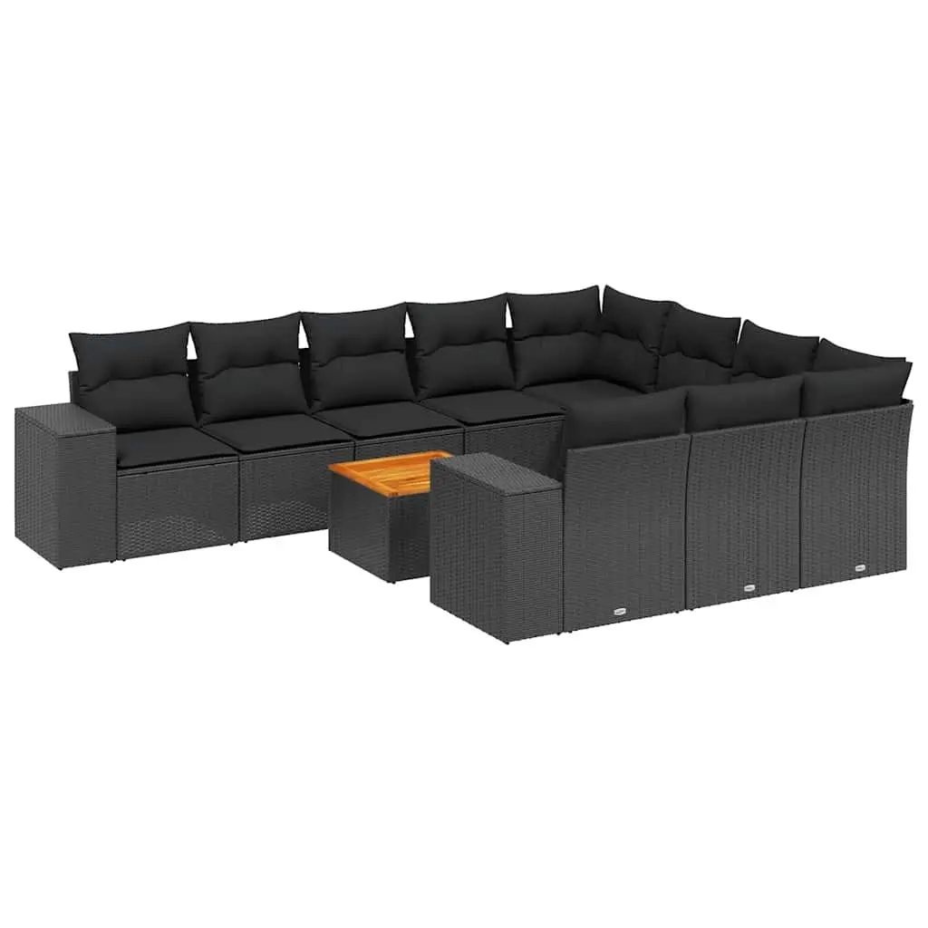 11 Piece Garden Sofa Set with Cushions Black Poly Rattan 3225621 - Furniture