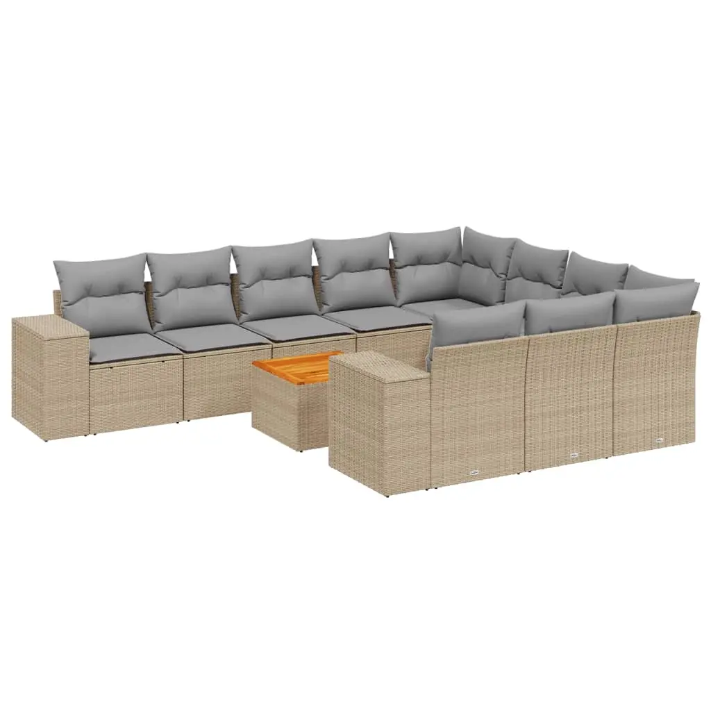 11 Piece Garden Sofa Set with Cushions Beige Poly Rattan 3225625 - Furniture