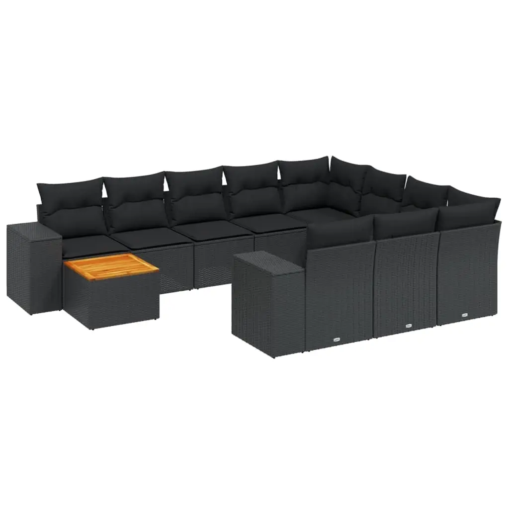 11 Piece Garden Sofa Set with Cushions Black Poly Rattan 3225628 - Furniture