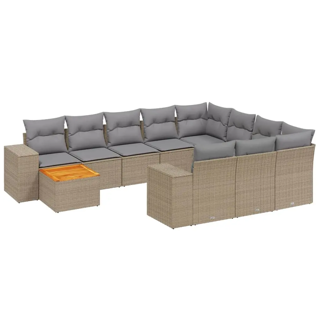 11 Piece Garden Sofa Set with Cushions Beige Poly Rattan 3225632 - Furniture