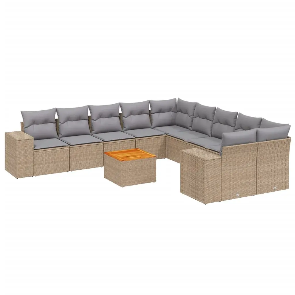 11 Piece Garden Sofa Set with Cushions Beige Poly Rattan 3225639 - Furniture