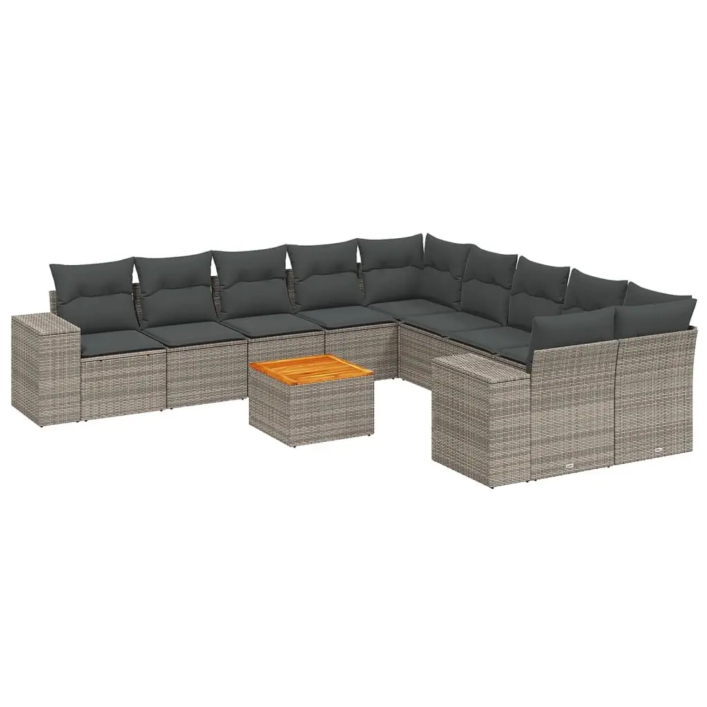 11 Piece Garden Sofa Set with Cushions Grey Poly Rattan 3225640 - Furniture