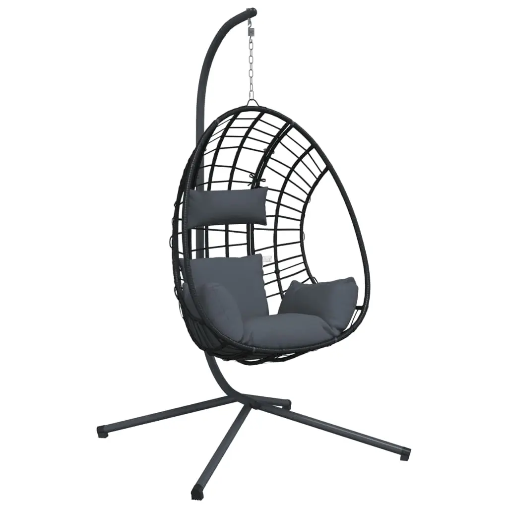 Hanging Egg Chair with Stand Anthracite Rattan and Steel 4007409 - Home & Garden