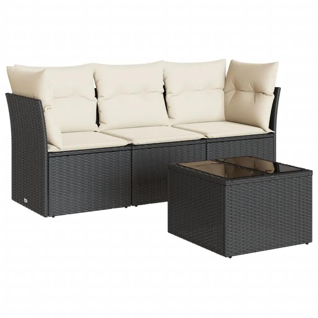 4 Piece Garden Sofa Set with Cushions Black Poly Rattan 3249055 - Furniture