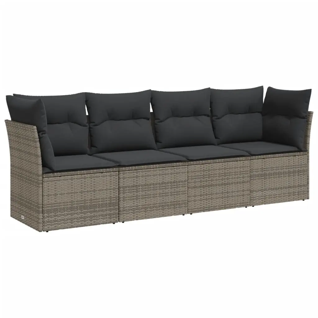 4 Piece Garden Sofa Set with Cushions Grey Poly Rattan 3249069 - Furniture