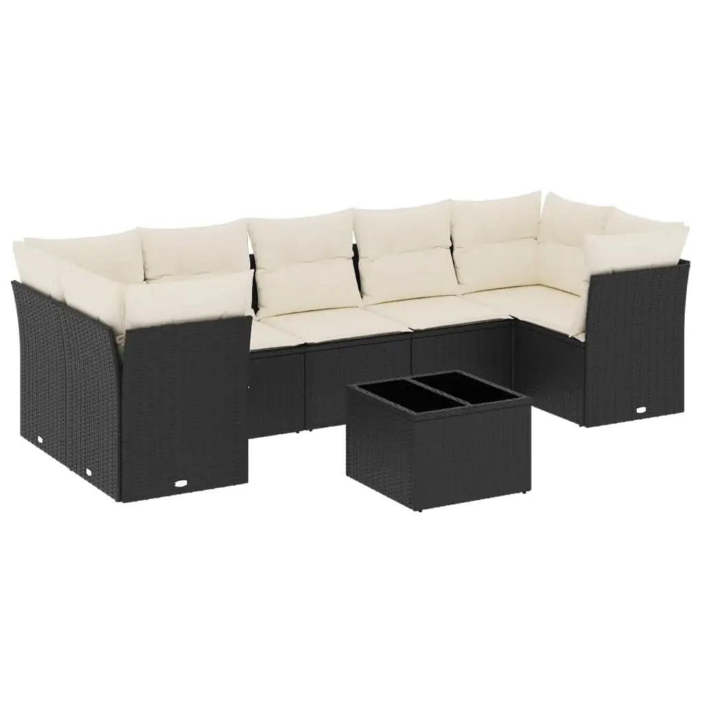 8 Piece Garden Sofa Set with Cushions Black Poly Rattan 3249125 - Furniture