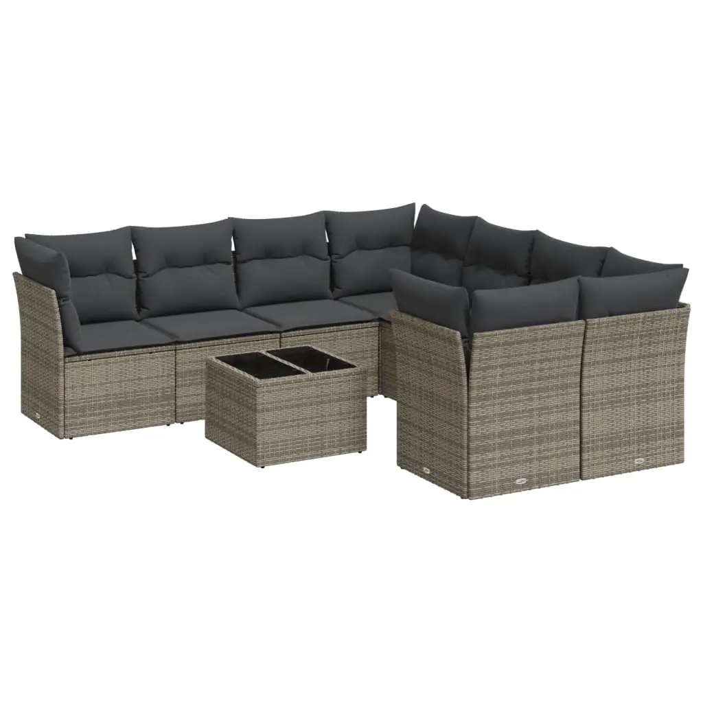 9 Piece Garden Sofa Set with Cushions Grey Poly Rattan 3249159 - Furniture