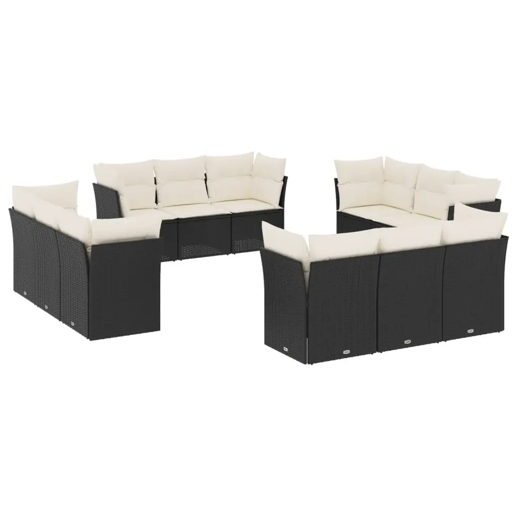 12 Piece Garden Sofa Set with Cushions Black Poly Rattan 3249165 - Furniture