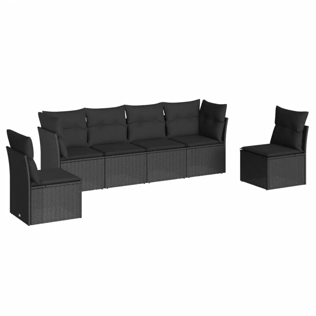 6 Piece Garden Sofa Set with Cushions Black Poly Rattan 3249204 - Furniture