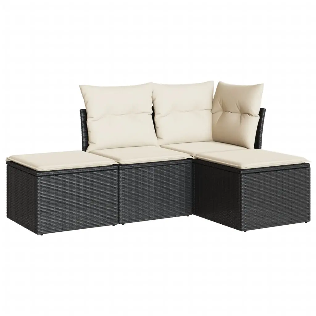 4 Piece Garden Sofa Set with Cushions Black Poly Rattan 3249315 - Furniture