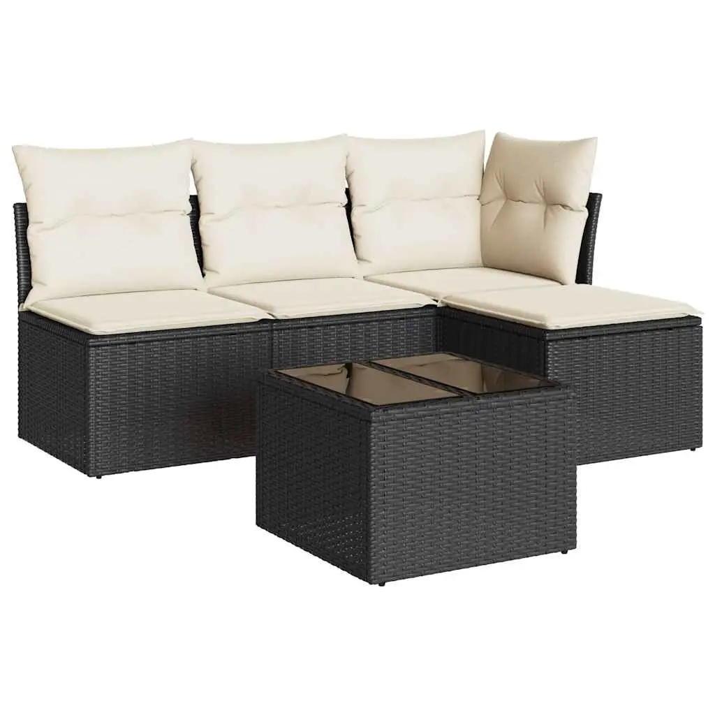 5 Piece Garden Sofa Set with Cushions Black Poly Rattan 3249345 - Furniture