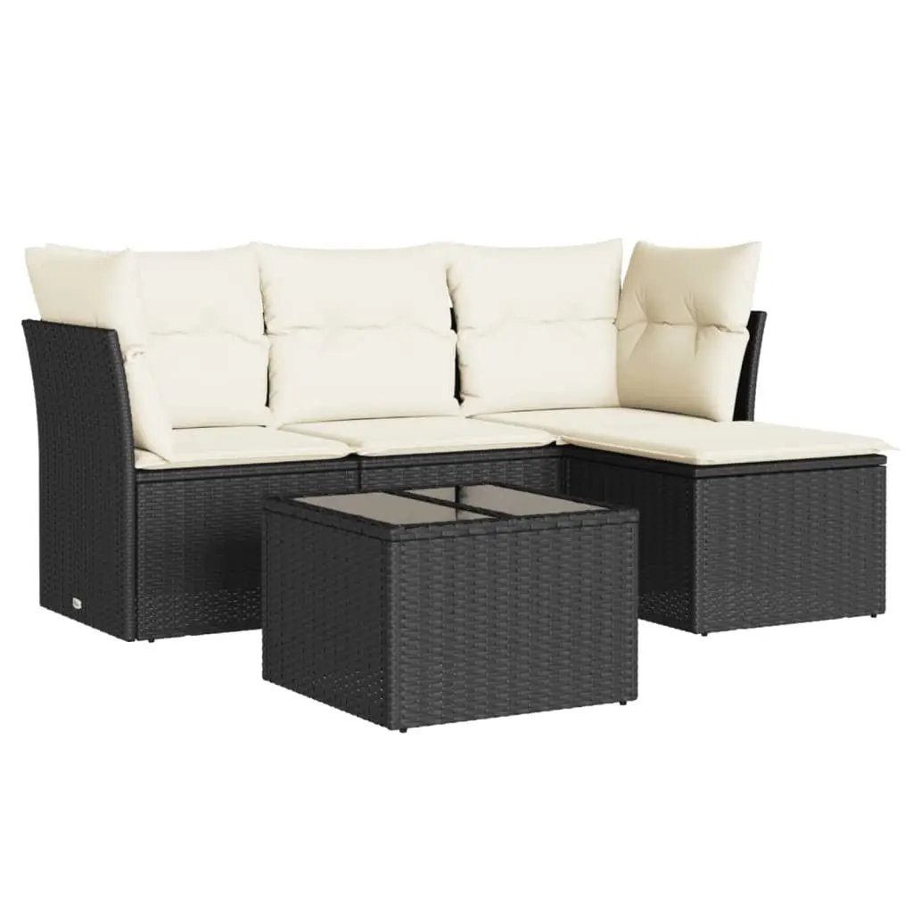 5 Piece Garden Sofa Set with Cushions Black Poly Rattan 3249385 - Furniture