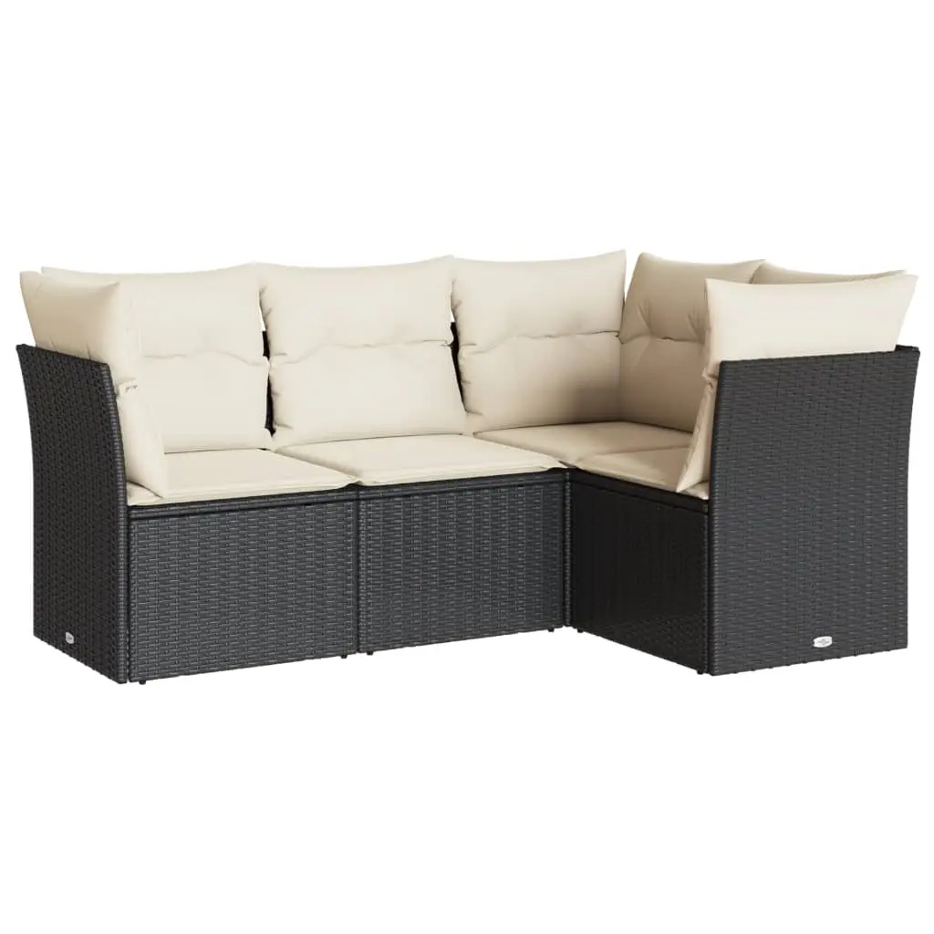 4 Piece Garden Sofa Set with Cushions Black Poly Rattan 3249415 - Furniture