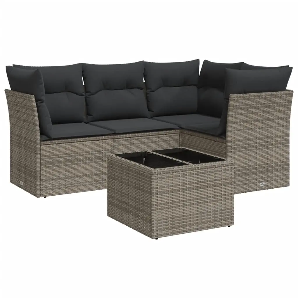 5 Piece Garden Sofa Set with Cushions Grey Poly Rattan 3249429 - Furniture