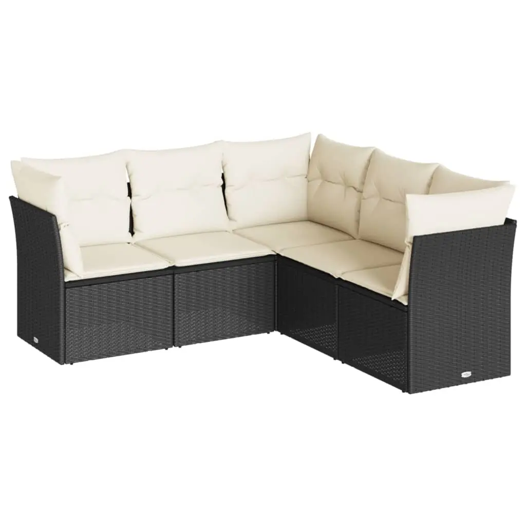5 Piece Garden Sofa Set with Cushions Black Poly Rattan 3249455 - Furniture