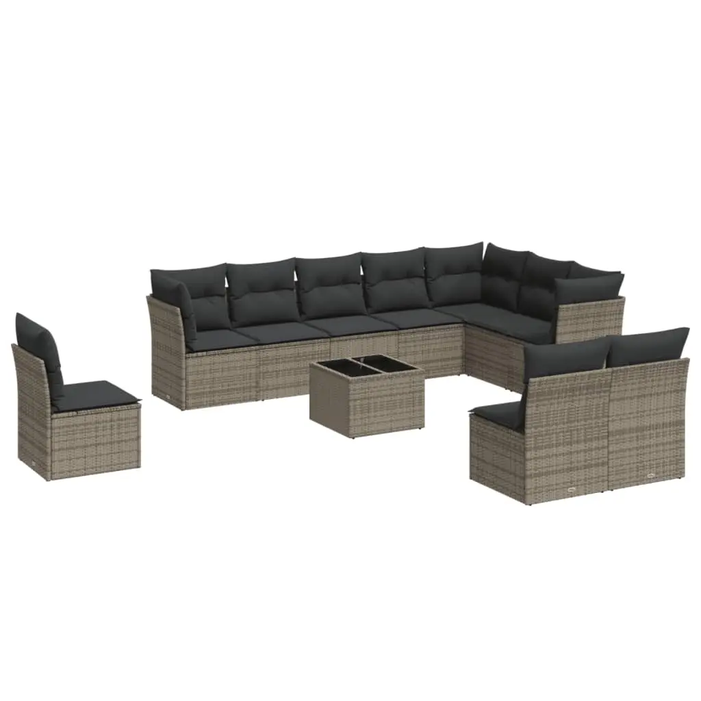 11 Piece Garden Sofa Set with Cushions Grey Poly Rattan 3249649 - Furniture
