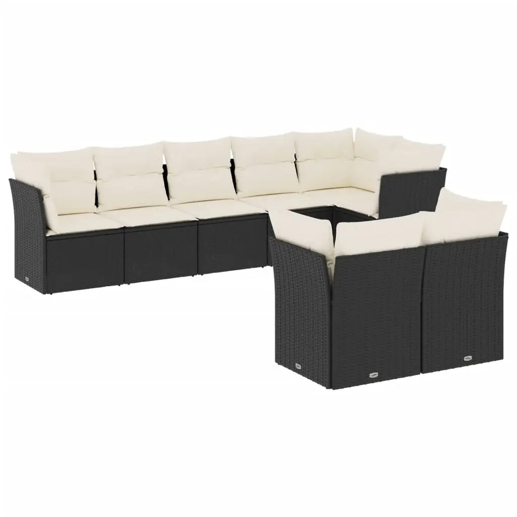 8 Piece Garden Sofa Set with Cushions Black Poly Rattan 3249745 - Furniture