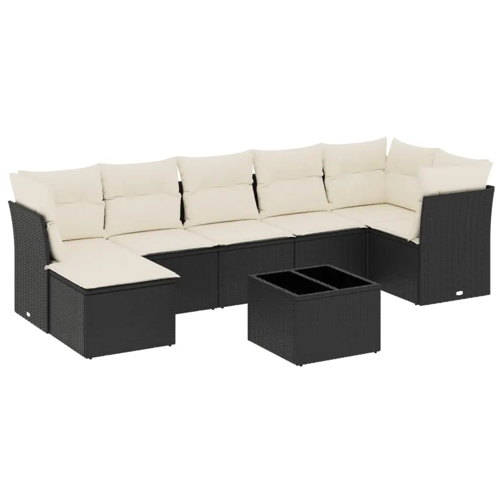 8 Piece Garden Sofa Set with Cushions Black Poly Rattan 3249815 - Furniture