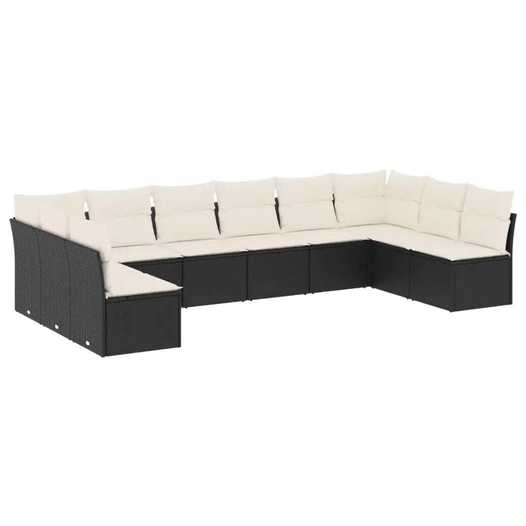 10 Piece Garden Sofa Set with Cushions Black Poly Rattan 3249925 - Furniture