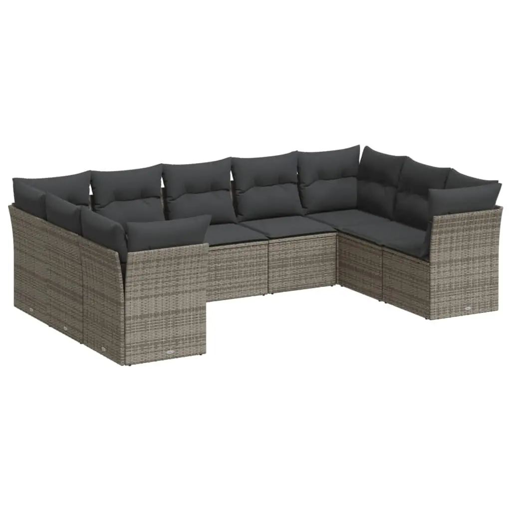 9 Piece Garden Sofa Set with Cushions Grey Poly Rattan 3249969 - Furniture