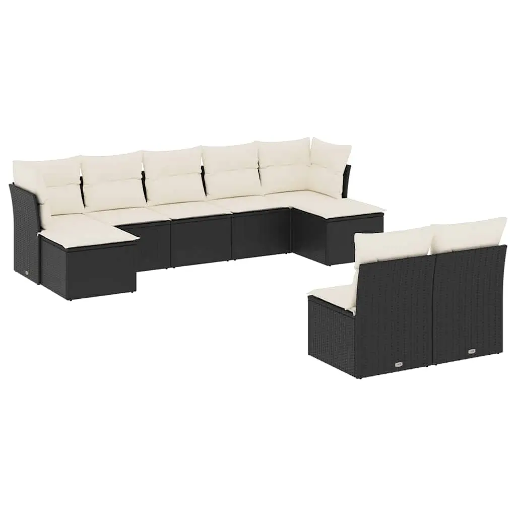 9 Piece Garden Sofa Set with Cushions Black Poly Rattan 3250105 - Furniture