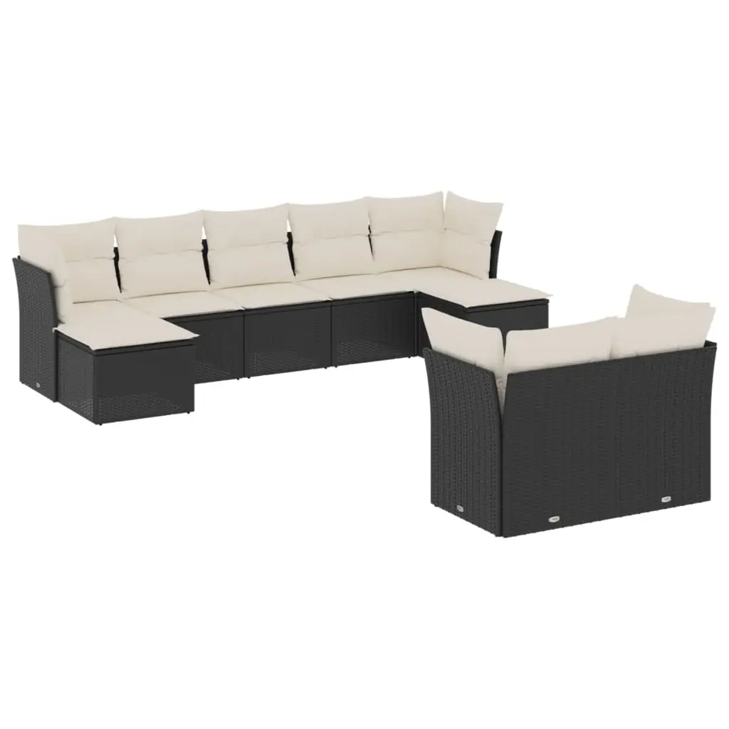 9 Piece Garden Sofa Set with Cushions Black Poly Rattan 3250145 - Furniture