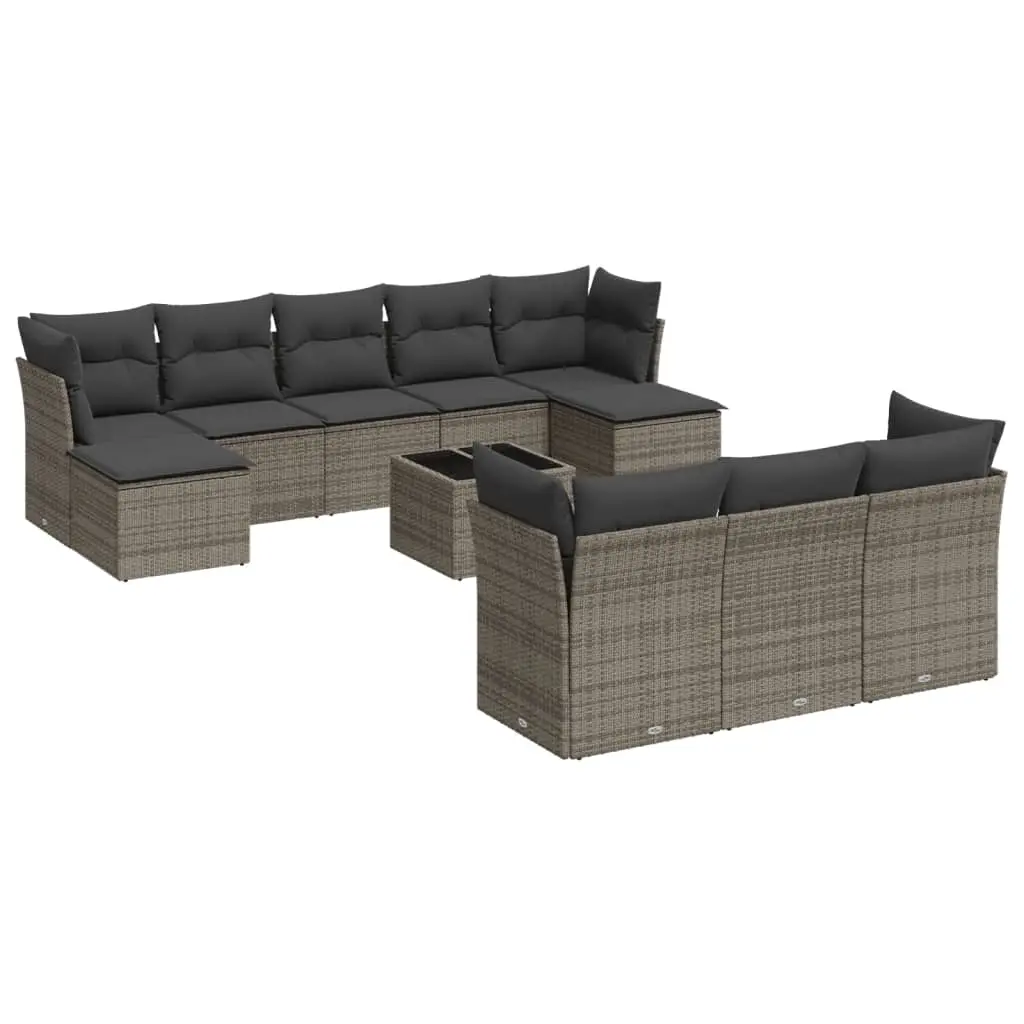 11 Piece Garden Sofa Set with Cushions Grey Poly Rattan 3250179 - Furniture