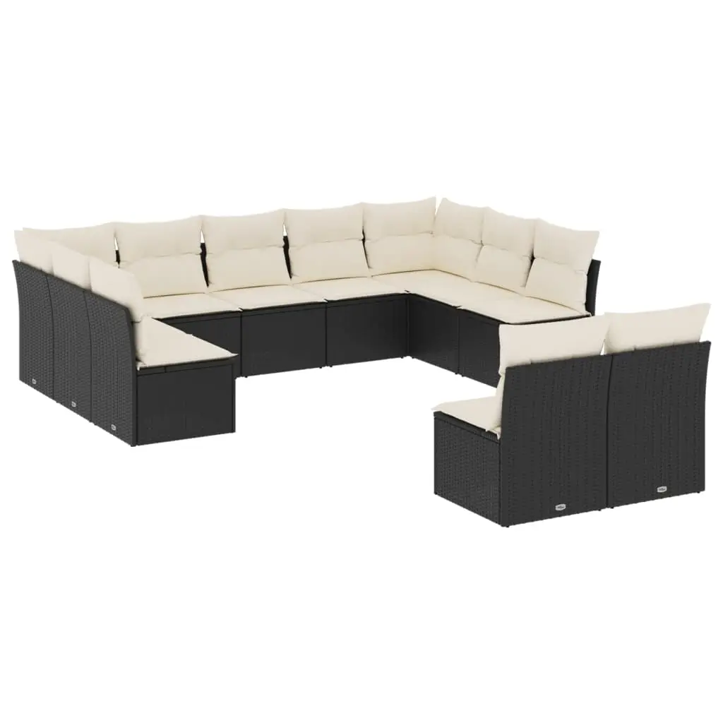 11 Piece Garden Sofa Set with Cushions Black Poly Rattan 3250185 - Furniture