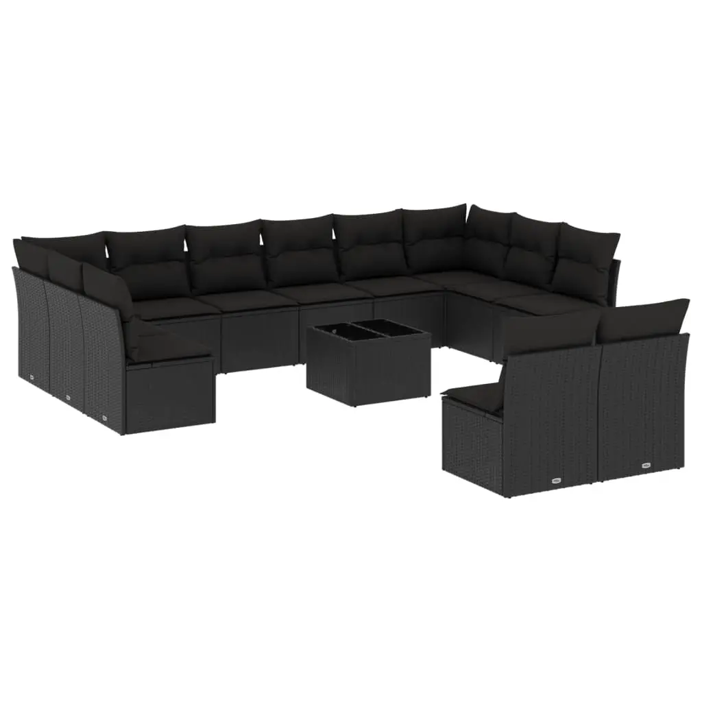 13 Piece Garden Sofa Set with Cushions Black Poly Rattan 3250214 - Furniture