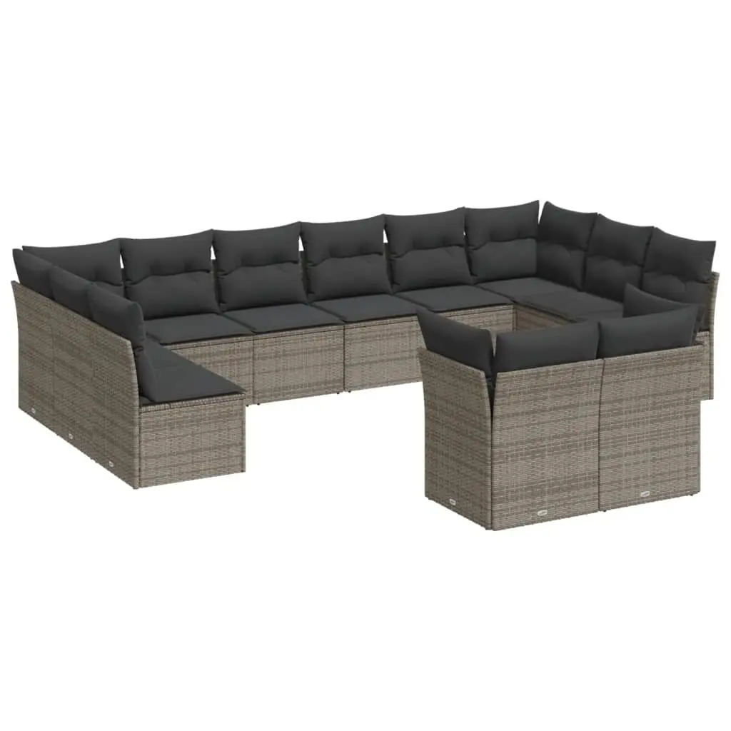 12 Piece Garden Sofa Set with Cushions Grey Poly Rattan 3250269 - Furniture