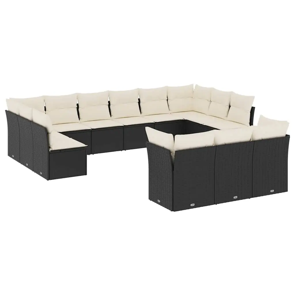 13 Piece Garden Sofa Set with Cushions Black Poly Rattan 3250285 - Furniture