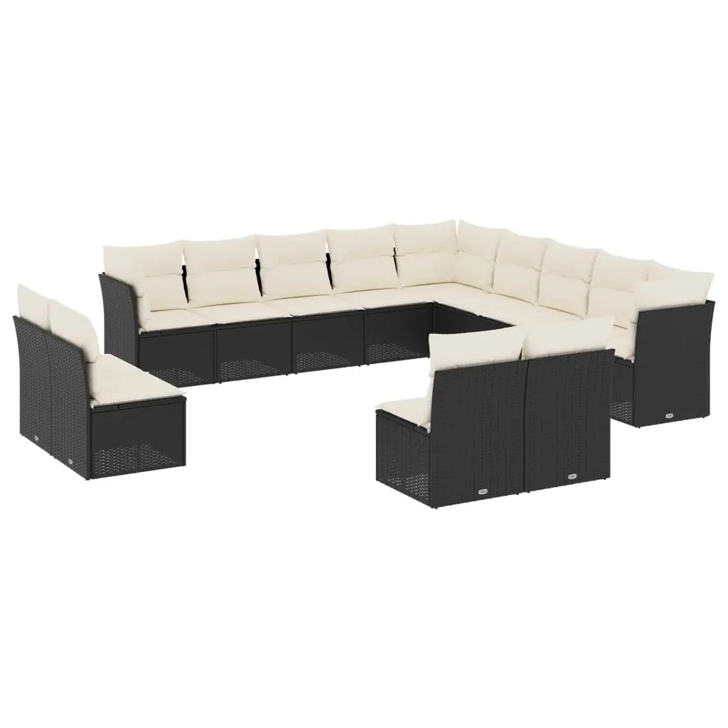 13 Piece Garden Sofa Set with Cushions Black Poly Rattan 3250325 - Furniture