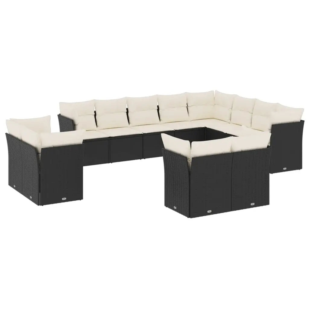 12 Piece Garden Sofa Set with Cushions Black Poly Rattan 3250365 - Furniture
