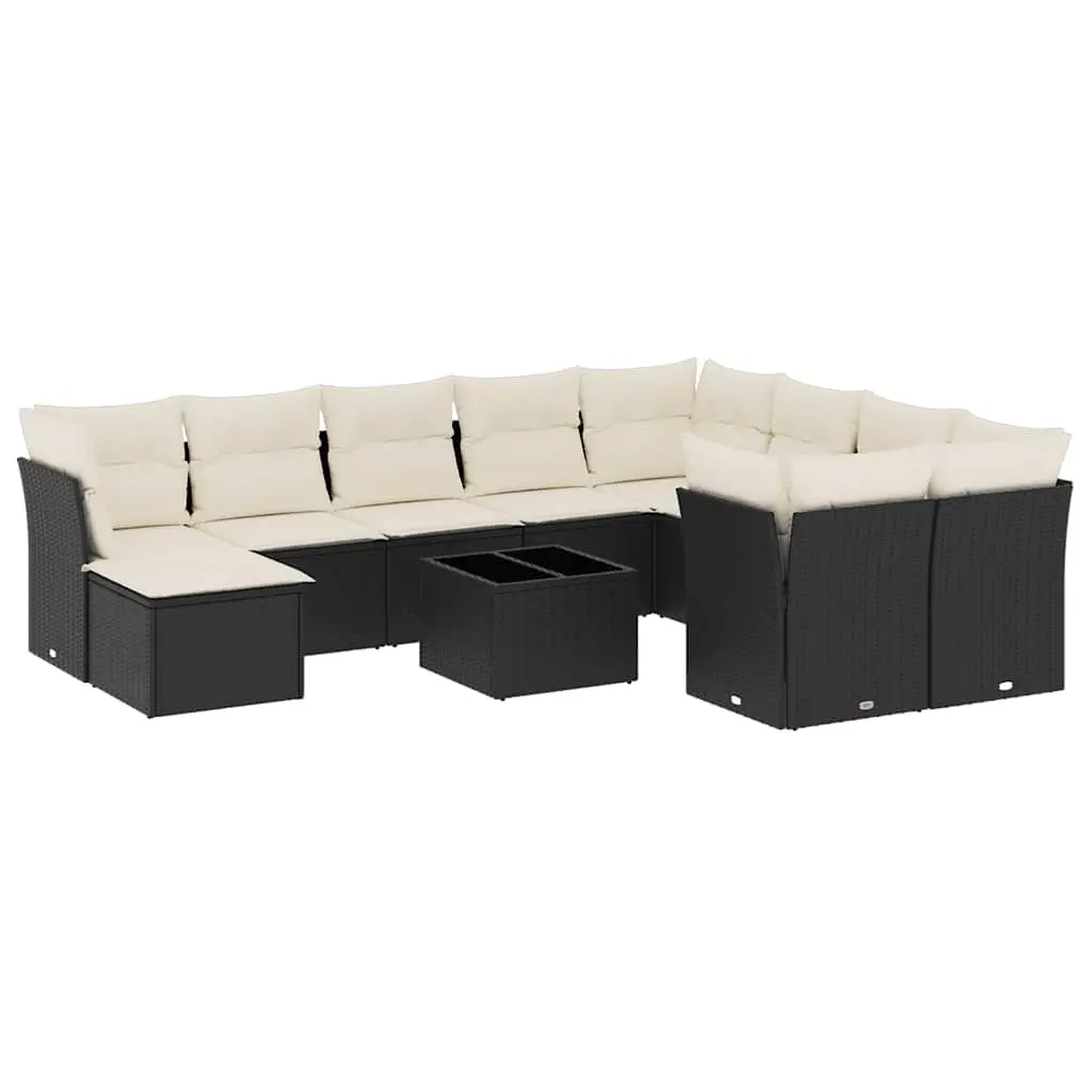 11 Piece Garden Sofa Set with Cushions Black Poly Rattan 3250435 - Furniture