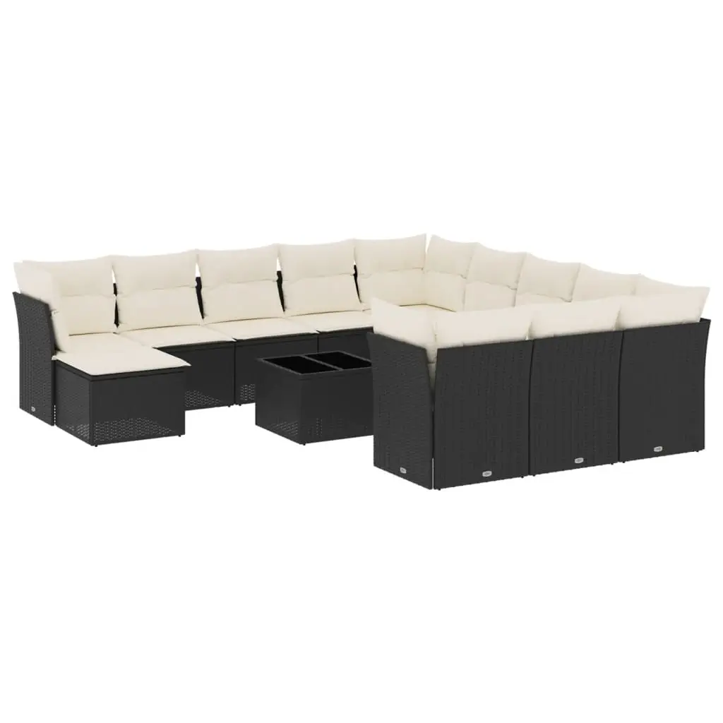 13 Piece Garden Sofa Set with Cushions Black Poly Rattan 3250475 - Furniture