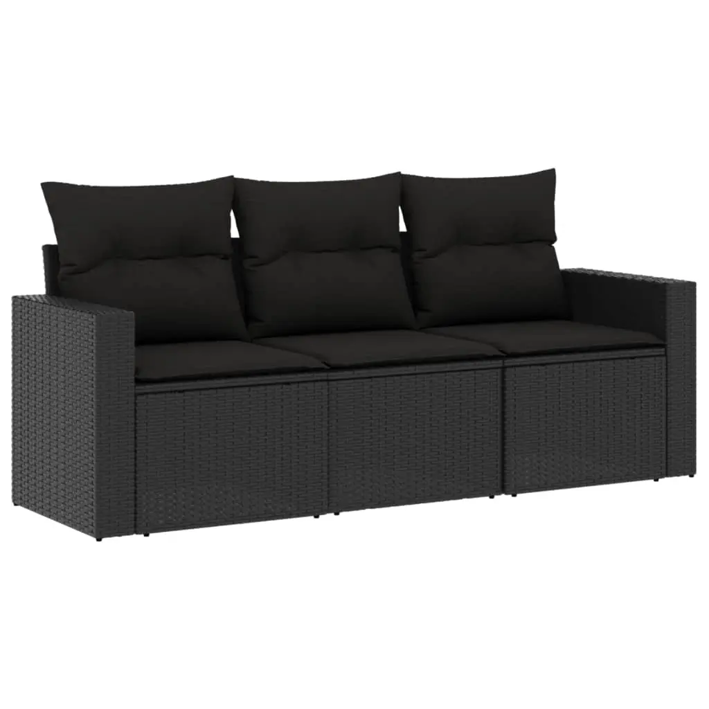 3 Piece Garden Sofa Set with Cushions Black Poly Rattan 3250992 - Furniture